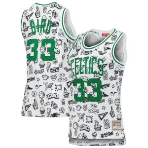 Trendy Larry Bird Boston Celtics Women's 1985 Doodle Swingman Jersey White  per i Fan Veri
