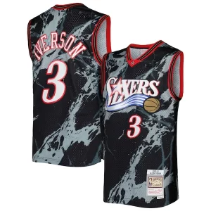 Fascinante Resistente Allen Iverson Philadelphia 76ers 2000/01 Hardwood Classics Marble Swingman Jersey Black  per i Fan Veri