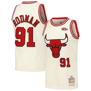 Meraviglioso Dennis Rodman Chicago Bulls Chainstitch Swingman Jersey Cream  per i Fan Veri