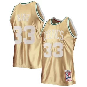 Lussuoso Comodo Larry Bird Boston Celtics 75th Anniversary 1985/86 Hardwood Classics Swingman Jersey Gold  per i Fan Veri