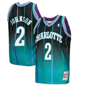 Robusto Fantastico Splendido Larry Johnson Charlotte Hornets 1992/93 Hardwood Classics Fadeaway Swingman Player Jersey Teal/Black  per i Fan Veri
