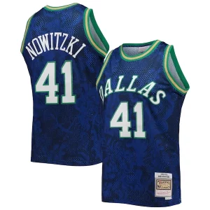 Splendido Resistente Dirk Nowitzki Dallas Mavericks Hardwood Classics 1998/99 Lunar New Year Swingman Jersey Blue  per i Fan Veri