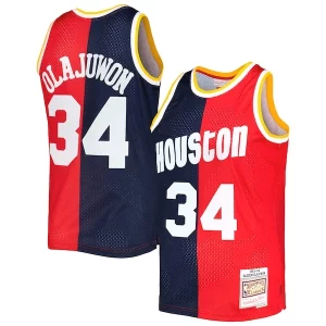 Moderno Hakeem Olajuwon Houston Rockets Hardwood Classics 1993/94 Split Swingman Jersey Navy/Red  per i Fan Veri