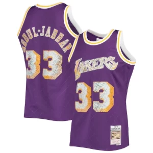 Splendido Eccezionale Accattivante Kareem Abdul Jabbar Los Angeles Lakers 1996 97 Hardwood Classics NBA 75th Anniversary Diamond Swingman Jersey Purple  per i Fan Veri