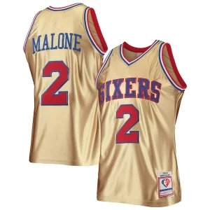 Attraente Carino Moses Malone Philadelphia 76ers 75th Anniversary 1982/83 Hardwood Classics Swingman Jersey Gold  per i Fan Veri