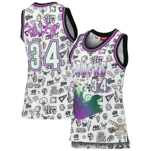 Comodo Elegante Ray Allen Milwaukee Bucks Women's 1996 Doodle Swingman Jersey White  per i Fan Veri