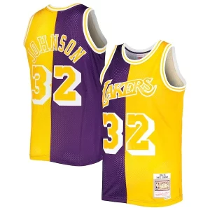 Resistente Lussuoso Moderno Magic Johnson Los Angeles Lakers Hardwood Classics 1984/85 Split Swingman Jersey Purple/Gold  per i Fan Veri