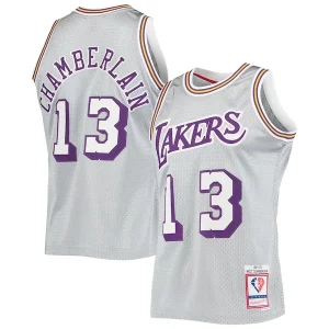 Bellissimo Wilt Chamberlain Los Angeles Lakers 75th Anniversary 1971/72 Hardwood Classics Swingman Jersey Silver  per i Fan Veri