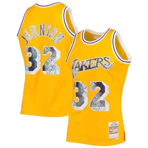 Comodo Magic Johnson Los Angeles Lakers 1984/85 Hardwood Classics NBA 75th Anniversary Diamond Swingman Jersey Gold  per i Fan Veri
