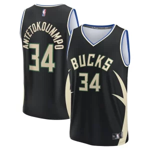Cool Raffinato Giannis Antetokounmpo Milwaukee Bucks Fast Break Replica Player Jersey Statement Edition Black  per i Fan Veri