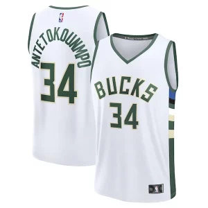 Eccezionale Cool Giannis Antetokounmpo Milwaukee Bucks Fast Break Replica Player Jersey Association Edition White  per i Fan Veri