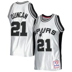 Elegante Lussuoso Tim Duncan San Antonio Spurs 1998/99 Hardwood Classics 75th Anniversary Swingman Jersey Platinum  per i Fan Veri